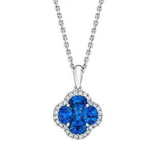 STUNNING Genuine Blue Sapphire and Diamond 14kt White Gold Necklace Stamped